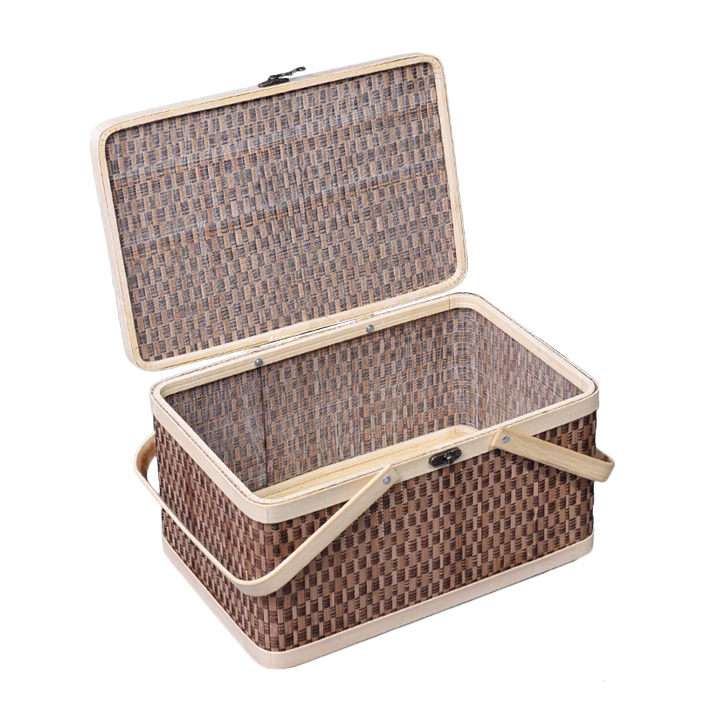 

Bamboo Weaving Basket Handheld Snack Container Picnic Sundries Storage Basket