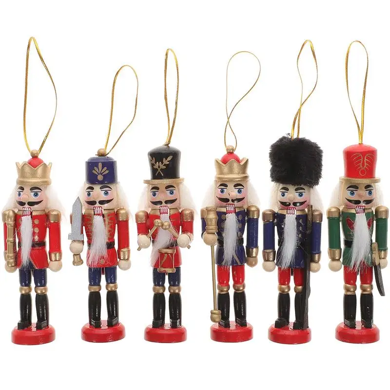 

6Pcs/Box Christmas Nutcracker Soldier Ornament Wooden Nutcracker Set Christmas Tree Hanging Pendants Christmas New Year Gifts