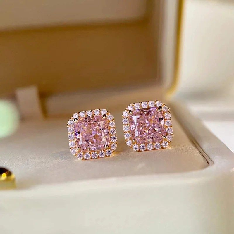 Romantic Pink Diamond Stud Earring 925 sterling silver Jewelry
