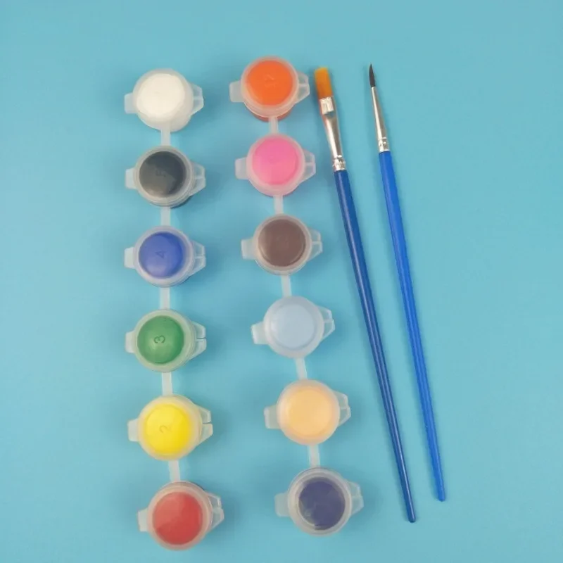 12 Colors Acrylic Paint Set with 2 Brushes for Oil Painting