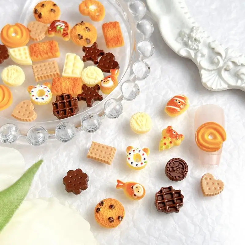 Creative Bear Ice Cream Chocolate Nail Art Accessories Cute Simulated Smile Sandwich Star Biscuit Dessert Nail Charms DIY Nails 2