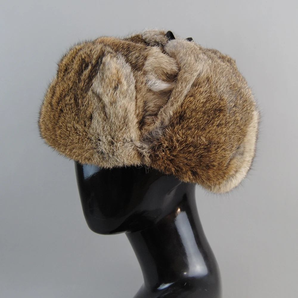Thermal Bomber Hats Men Women Fashion Mens Womens Winter Warm Soft Real Rabbit Fur Hat Trapper Earflap Ski Cap Ushanka Wholesale 4