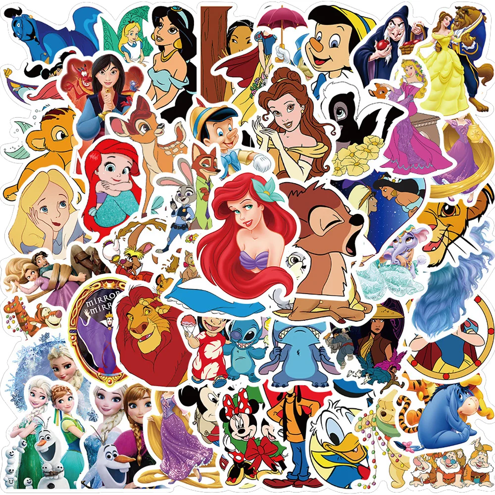 10/30/50pcs Cute Princess Cartoon Stickers Disney Girls Sticker Decoration Scrapbooking Guitar Luggage Laptop Wall Toy Decals 24pcs full set series korean silk star laser decorative stickers diy scrapbooking decoration material stickers kawaii stationery