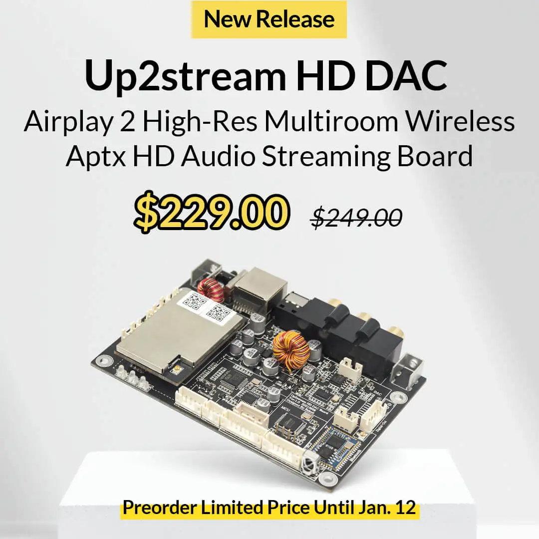 Up2Stream HD DAC - Airplay 2 High-Res Wireless aptx HD Audio Streaming  Board(No Amp)