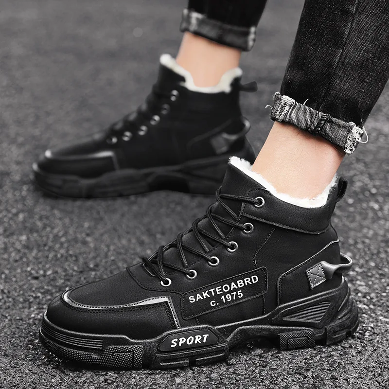 Snow Boots for Men High-top Plush Warm Cold Cotton Boots Hundred Thickened Lace Up Comfort Platform Sneakers Zapatillas Hombre