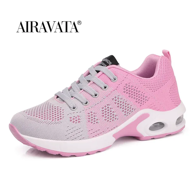 Hot Sale Ladies Running Shoes Comfortable Outdoor Shock Absorption Sports Lightweight Air Cushion Sneakers  zapatillas mujer Grey pink
