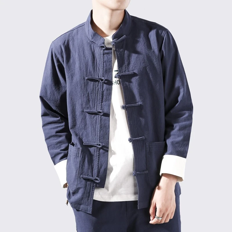 bomber jacket Chinese Style Plus Size Cotton Linen Hanfu Casual Buckle Tang Suit Autumn New Men Retro Shirt Coat Clothing Oversize 4XL/5XL mens waterproof jacket