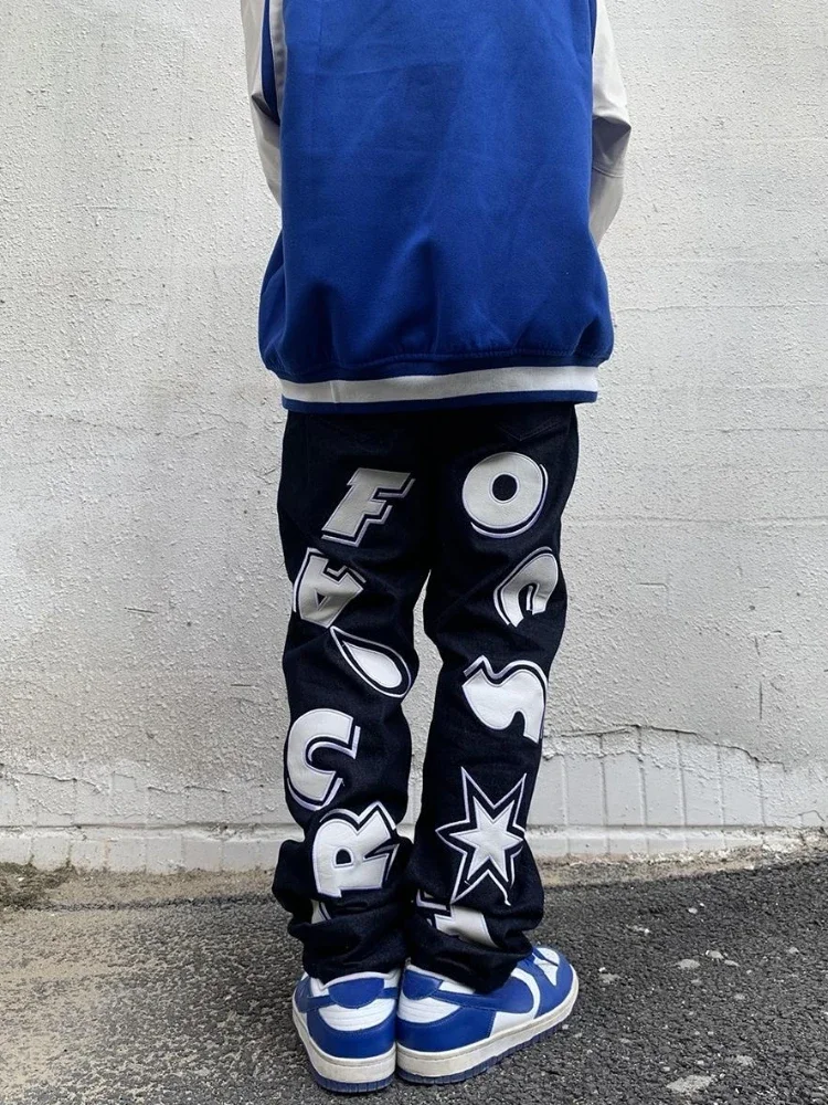 

Male Cowboy Pants with Pockets Graphic Straight Hip Hop Jeans for Men Trousers Washed Summer 2023 Trend Korean Autumn Buggy Xs