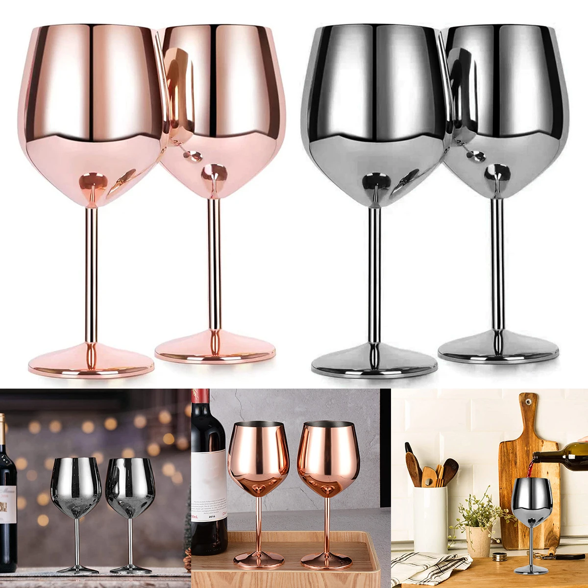 2Pcs Stainless Steel Wine Glasses 18oz Rose Gold Wine Goblets High Value  Light Luxury Grape Champagne Wine Glass Bar Accessories - AliExpress