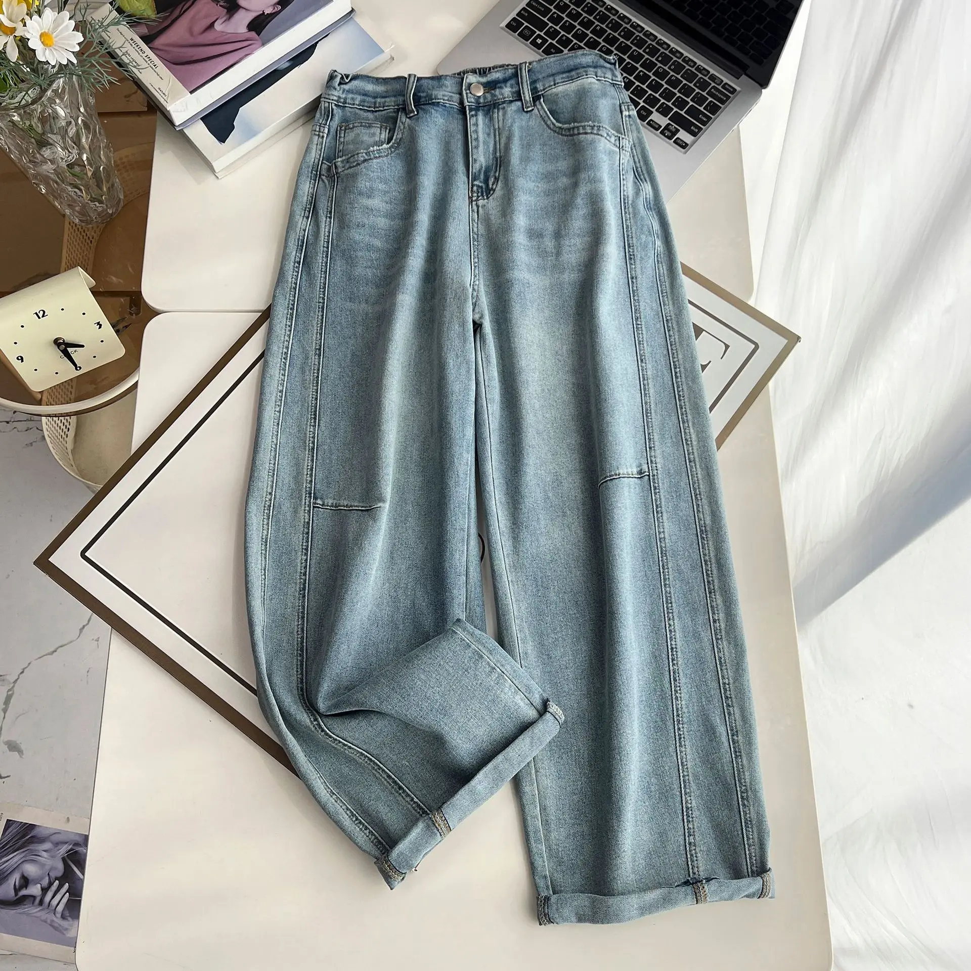 Spring Summer Plus Size Women's Boyfriend Jeans New Simple Loose Premium Denim Harem Pants 5312