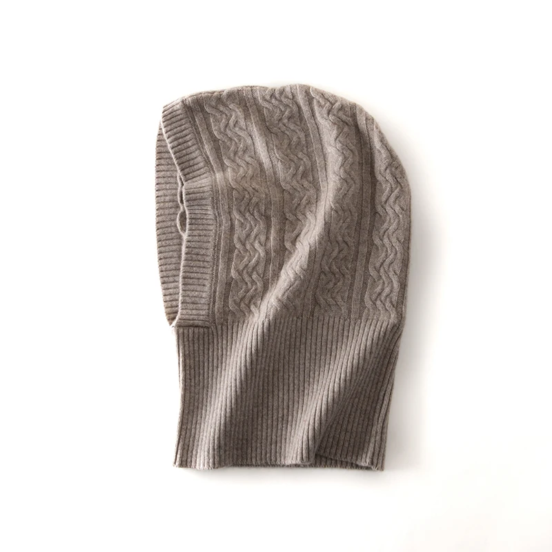 Unisex 100 % Wolle gestrickte Sturmhaube Winter Ohr Gesicht Hals schützen einteilige Schal Mütze weiche warme Kapuzenmützen Twist falscher Kragen – Detail 10