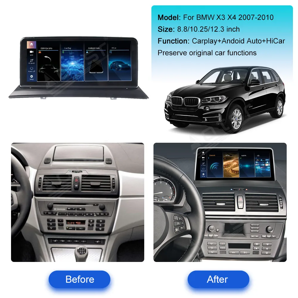 

For BMW X3 E83 2007-2010 Linux Car Radio CIC CCC EVO Wireless CarPlay Android Auto HiCar Multimedia Player GPS Navi Car Headunit