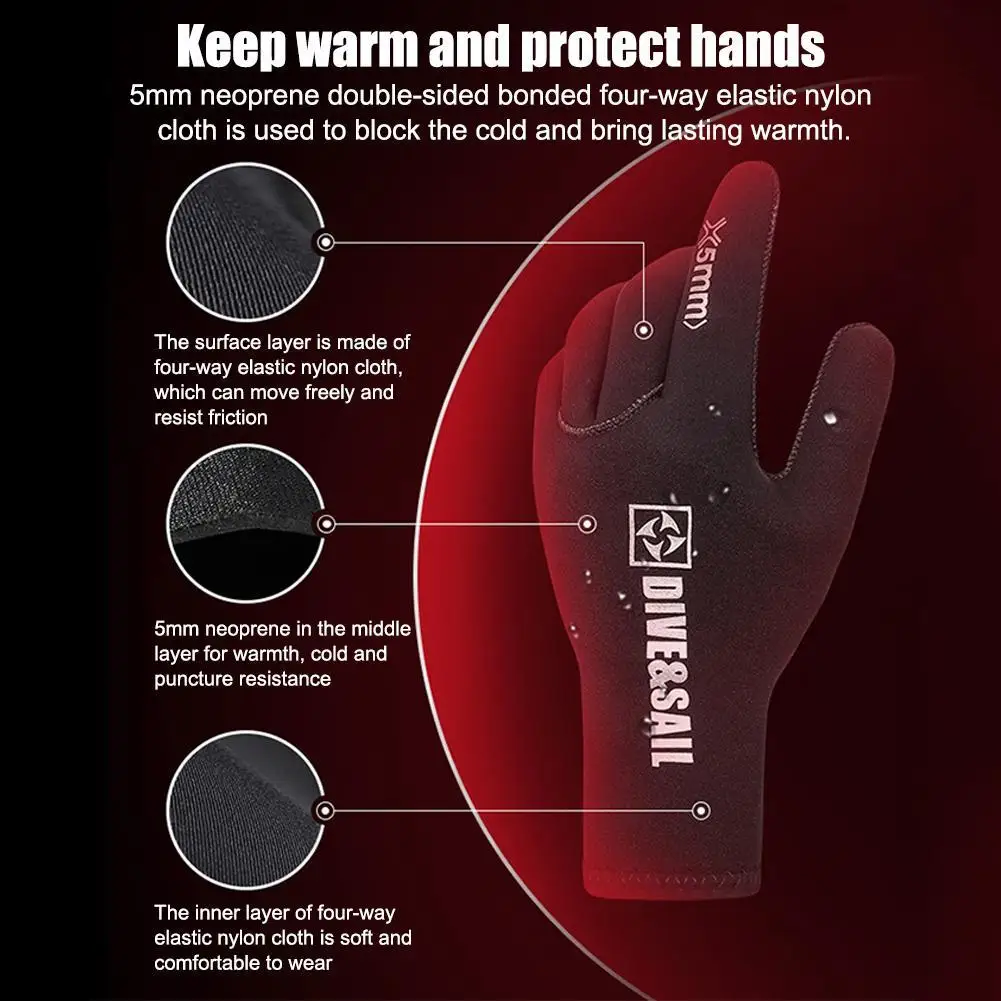 DIVE SAIL 3/5mm Neoprene Diving Winter Heated Gloves For Men Women Diver Wetsuit Snorkeling Canoeing Underwater Hunting Glove 6