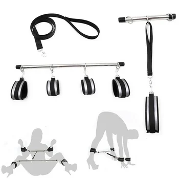 SM Bondage Metal Spreader Bar Slave Handcuff&Ankle Cuffs&Neck Collar Binding Set Sex Position Aid System Couple Flirt Sex Tool 1