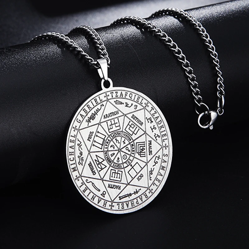 Médaille de protection Talisman Pentagramme les 7 archanges Wicca