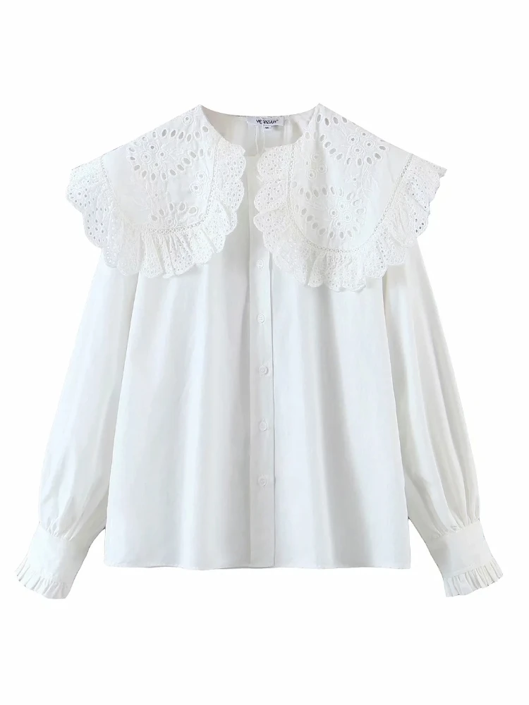 white long sleeve top Women Hollow Embroidery Turndown Collar White Shirts Female Long Sleeve Blouses Casual Lady Loose Tops Blusas S8277 womens shirts and blouses Blouses & Shirts