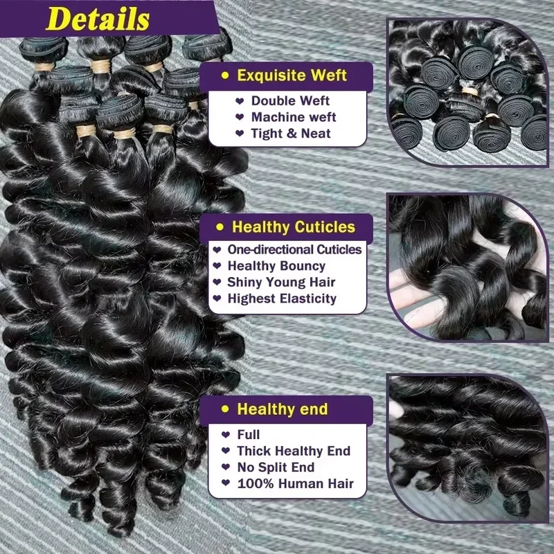 250 Density Deep Wave Human Hair Bundles 42 Inch - 1/3/4 Pcs Pack Natural Color Silky Soft No Tangle Thick Voluminous 100%