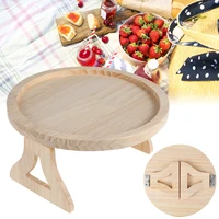 Natural Pine Wood Sofa Side Tables Round Portable and Foldable Sofa Armrest Clip-On Tray Waterproof Sofa Couch Arm Rest 1