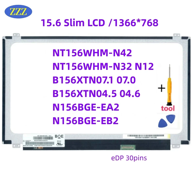 

15,6 ''тонкий EDP 30Pins NT156WHM-N32 N12 N156BGA-EB2 NT156WHM N42 V8.0 N156BGE-EA2 E32 B156XTN04.5 B156XTN04.6 LP156WHB-TPA2