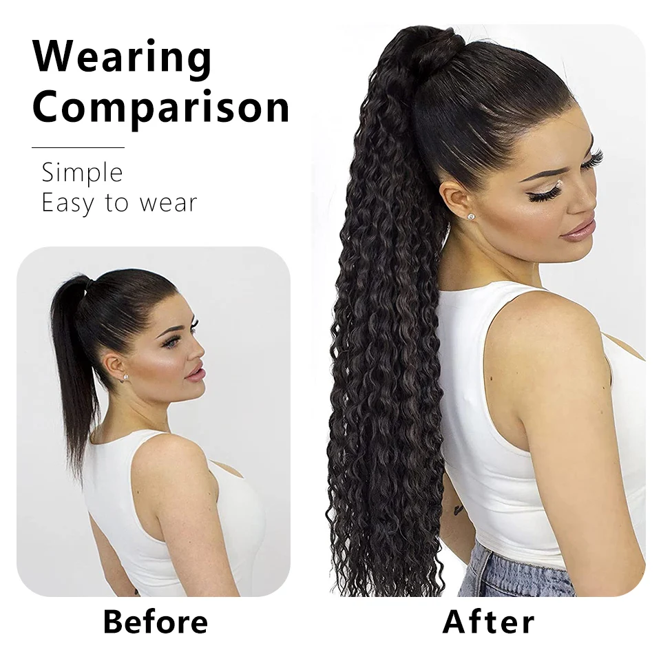 MONIXI Synthetic Long Kinky Curly Ponytail Synthetic Drawstring Ponytail Clip-In Hair Extension For Women Natural Looking image_1