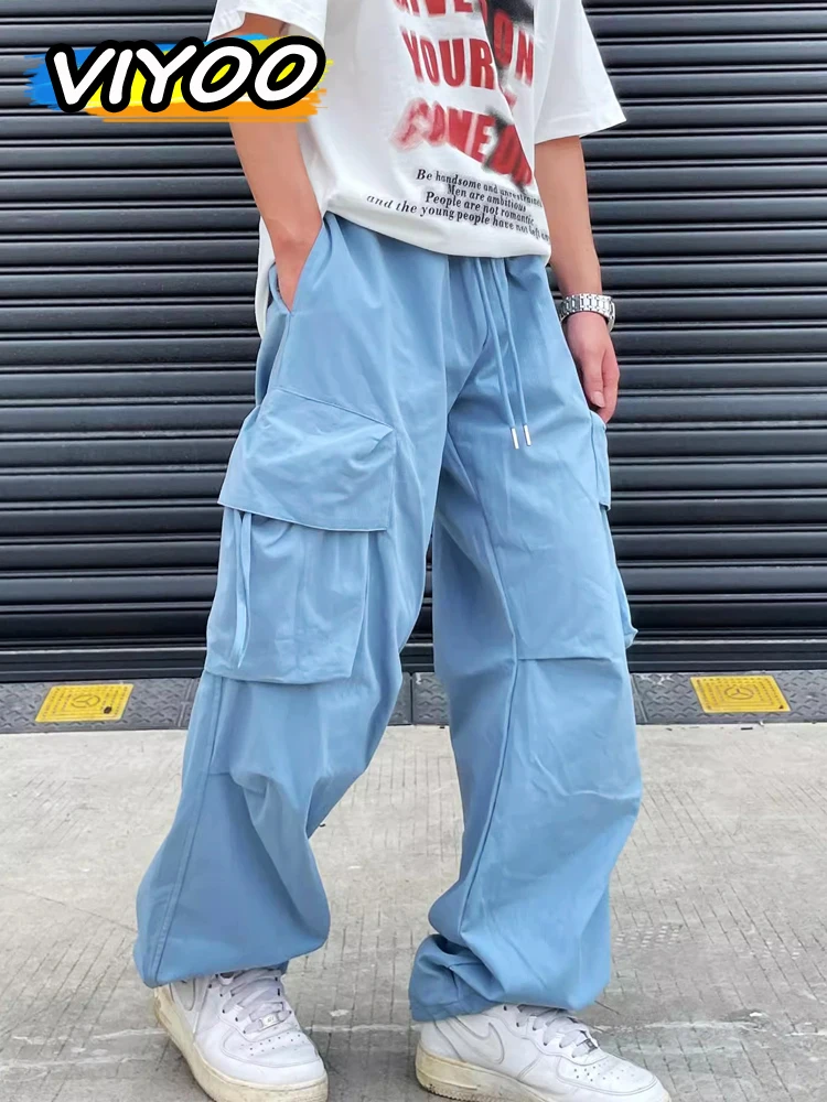 

Harajuku Vintage Wide Leg Pants Quick Dry Sweatpants Loose Beige Ice Silk Cargo Pants Japanese Y2K Pants Summer Fashion 23023