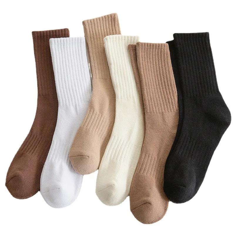 Autumn and Winter Wool Circle Men's and Women's Mid-tube Socks Sports Cotton Socks with Thick Towel Bottom Solid Color Socks