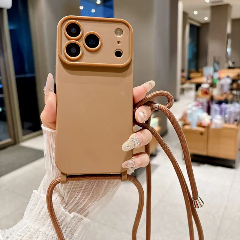 Portable Minimalist Solid Color Lanyard Phone Case - Anti-Drop and Shock-Absorbing Protection
