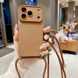Portable Minimalist Solid Color Lanyard Phone Case - Anti - Drop and Shock - Absorbing Protection - iPhone 15 (Brown)