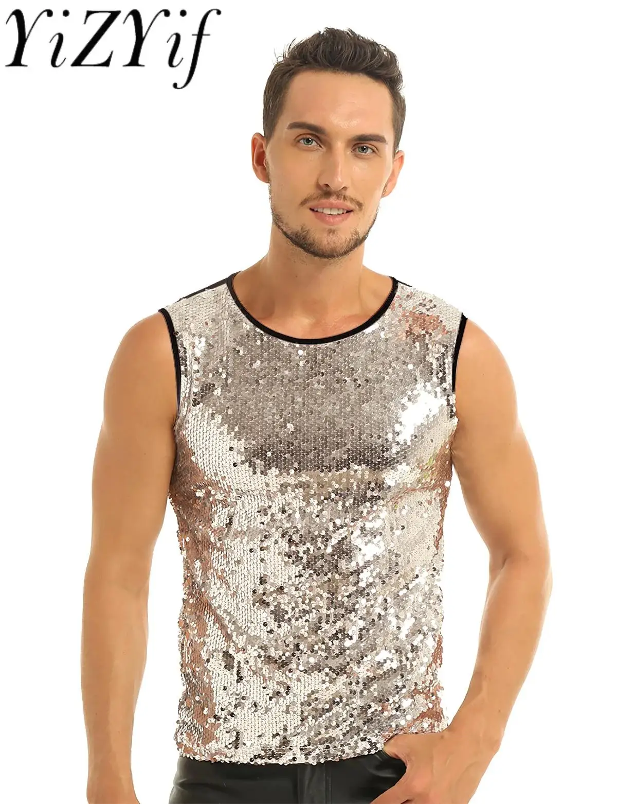 

Майка YiZYiF мужская с блестками, модный кроп-топ с блестками, Облегающая майка для мускулов, Клубная одежда в стиле хип-хоп, костюм для сцены и Rave, на лето