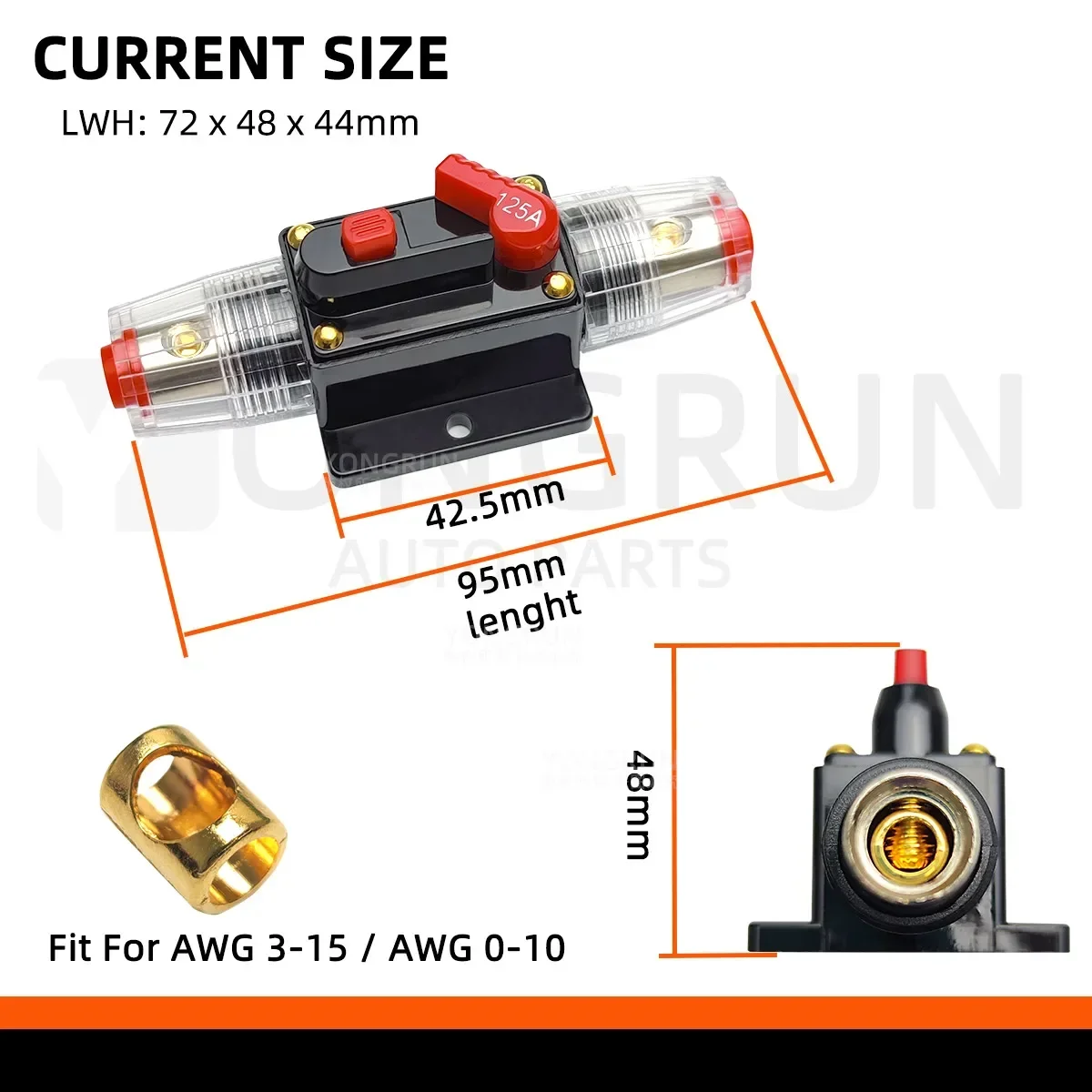 Circuit Breaker Resettable Fuse Circuit Breaker 20A to 300A Manual Reset Car Audio System Waterproof Marine 12V-48V DC 40A 60A