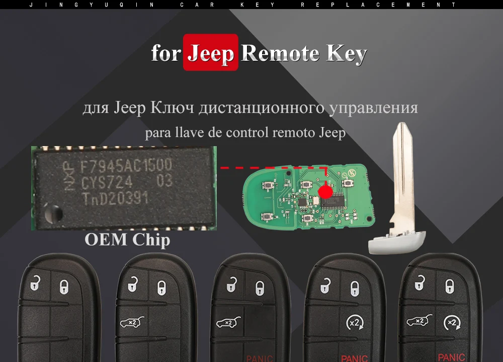 Keyforkess 2/3/4/5 pulsante Smart Remote Key Fob Fob 433MHz per Jeep Grand Cherokee 2013-2020 ID46 pcf7945 7953 portachiavi auto - S7cc80cca76364eacac0bc87c3ea3fb8c0