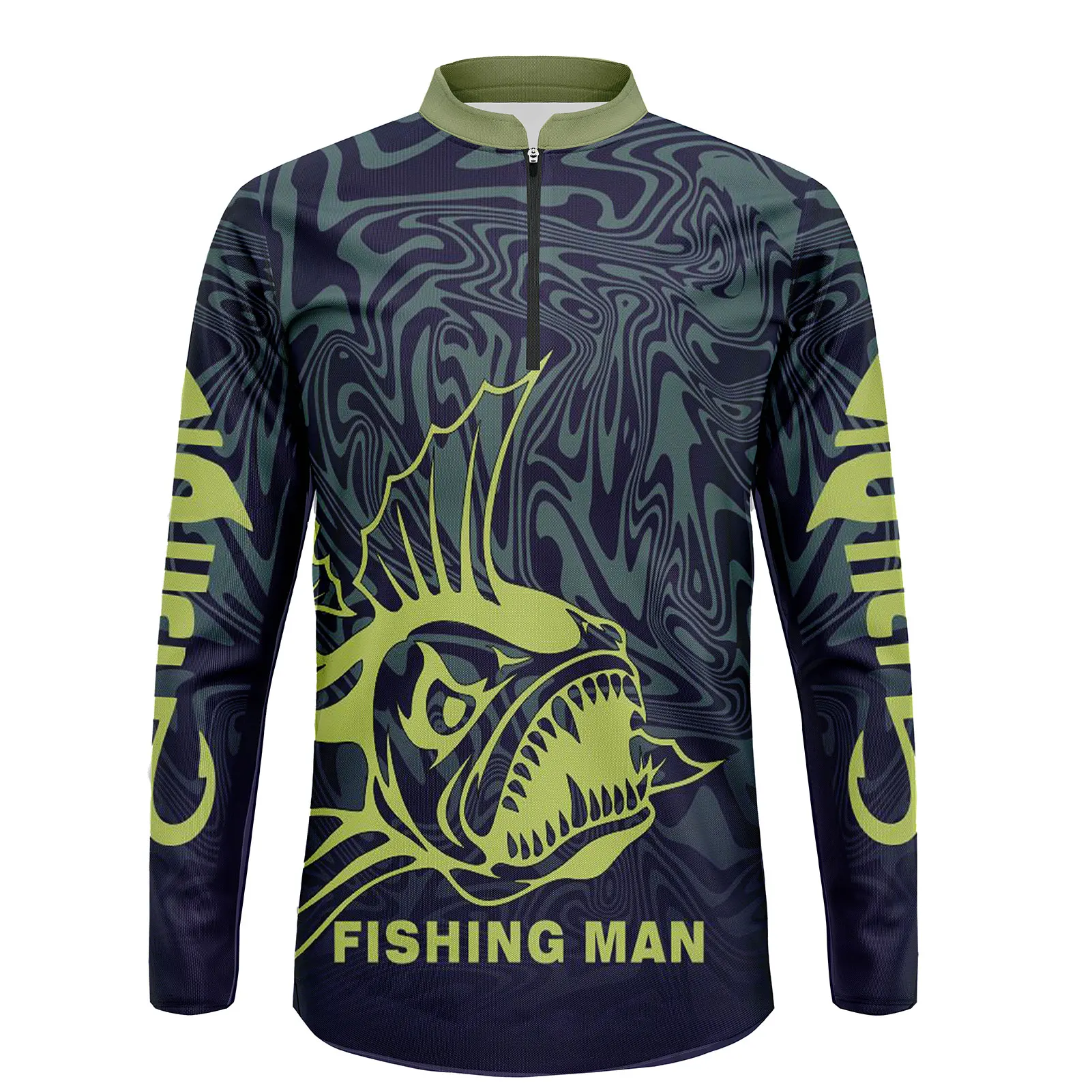 

Faisox UPF50+ Lure Fishing Liquefying Camo Jersey-Ice Silk Half Stand Collar Breathable & Cooling Long Sleeve Mens Shirts