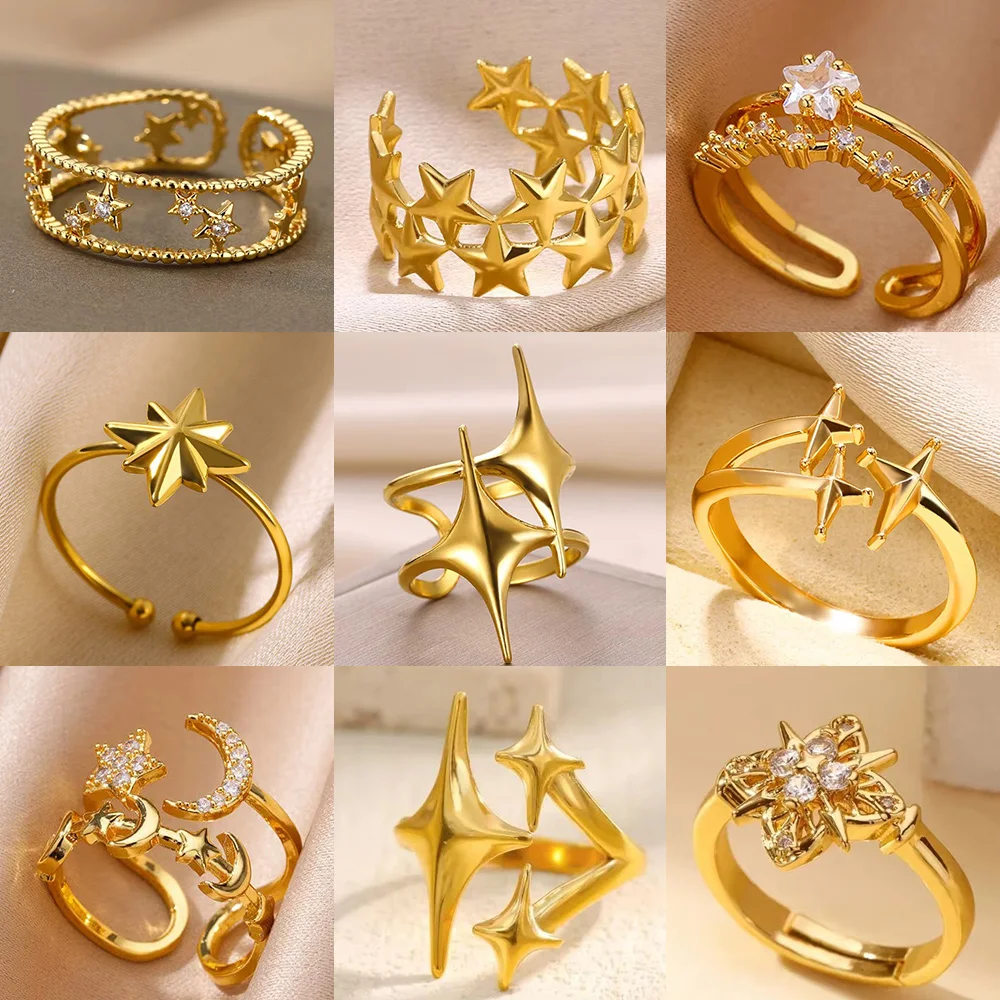 Stainless Steel Cross Star Rings for Women