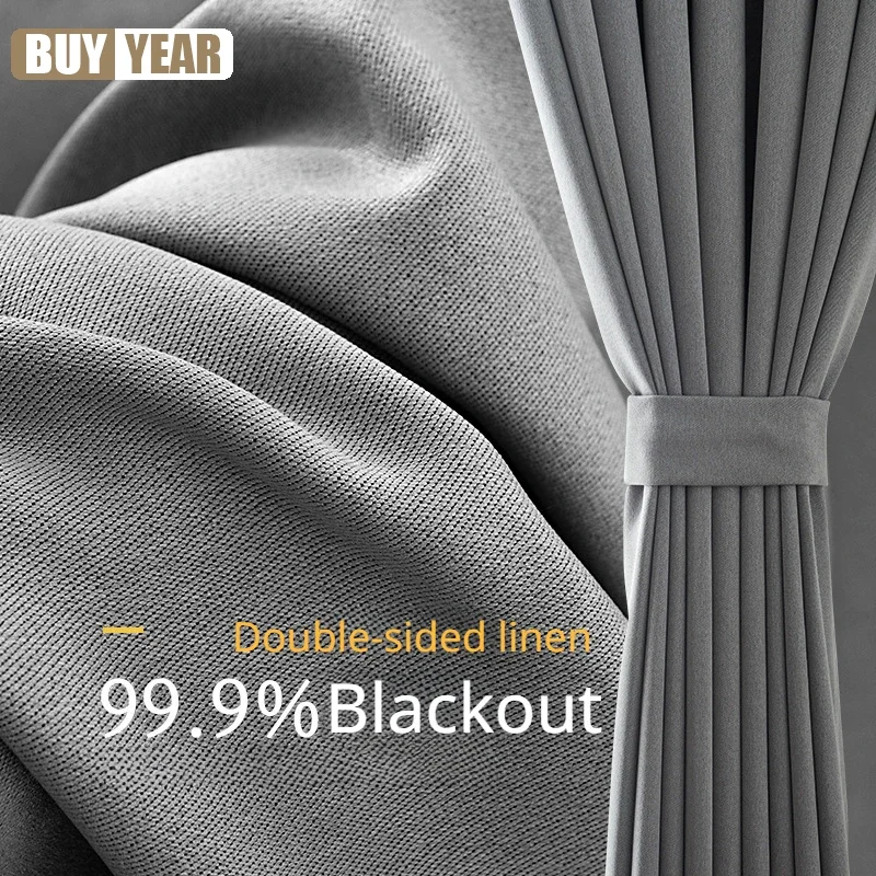 

Double-sided linen Curtain Fabric Blackout Thickened Heat Insulation Curtains for Living Dining room Bedroom White Tulle Custom