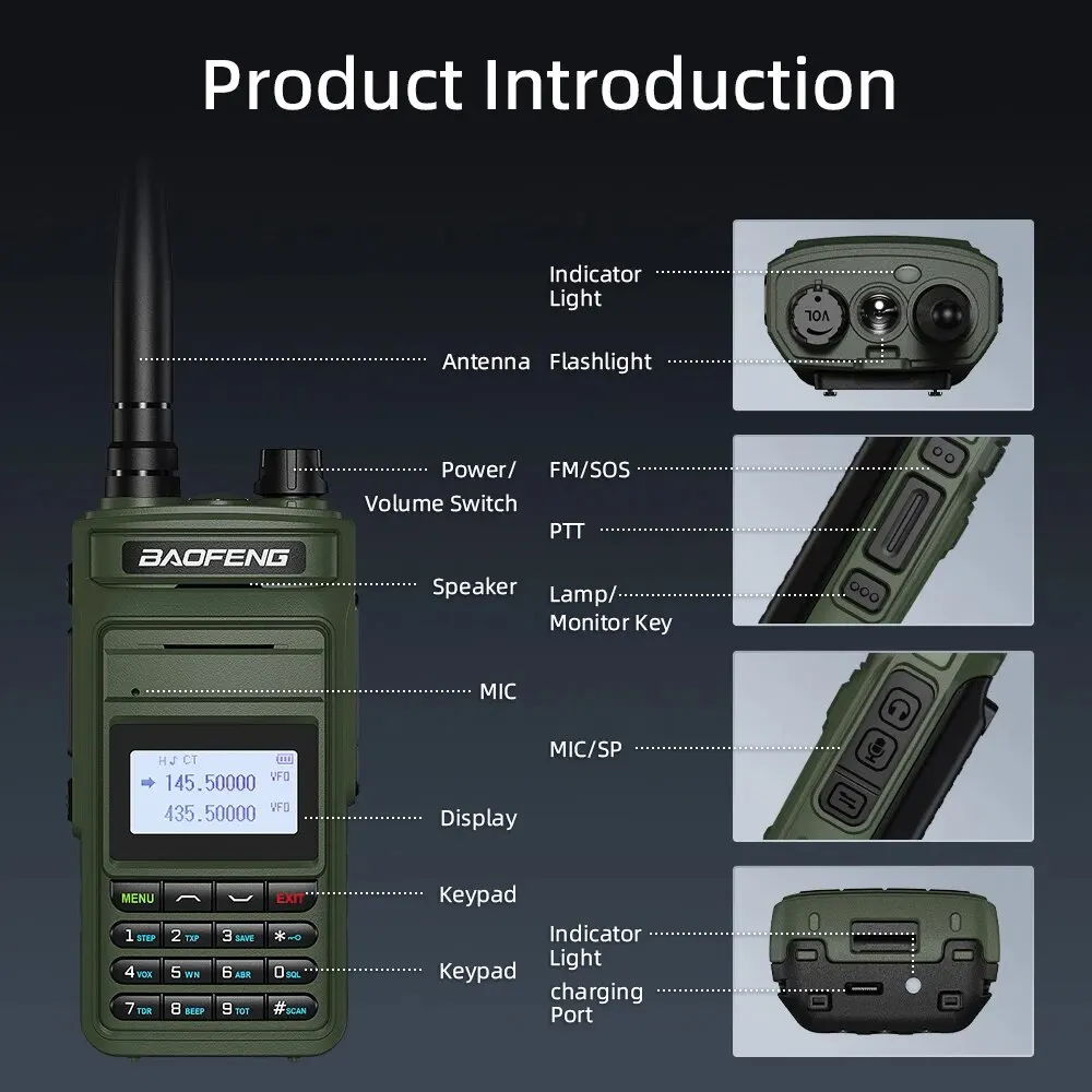 Рация Baofeng P15UV Air Band FM/AM, беспроводная радиостанция с большим радиусом действия, мультидиапазонная двухсторонняя радиостанция NOAA с частотой копирования, Type-C, Любительская