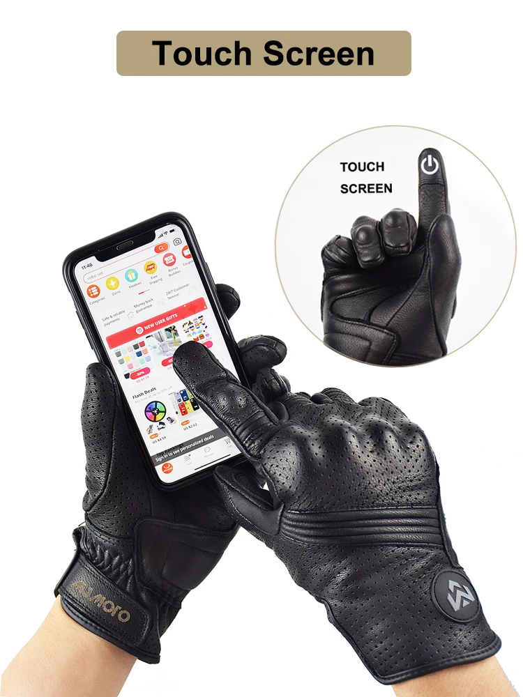 MJMOTO Herren Retro-Leder-Motorradhandschuhe, Vollfinger, rutschfest, schützende Motorrad-Fahrradhandschuhe für Motocross, Off-Road, MX – Detail 8