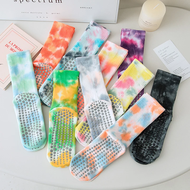 1pair Sport Yoga Socks Anti Slip Pilates Women Female Pilates Yoga Yoga Socks Tie Dye Grip Socks