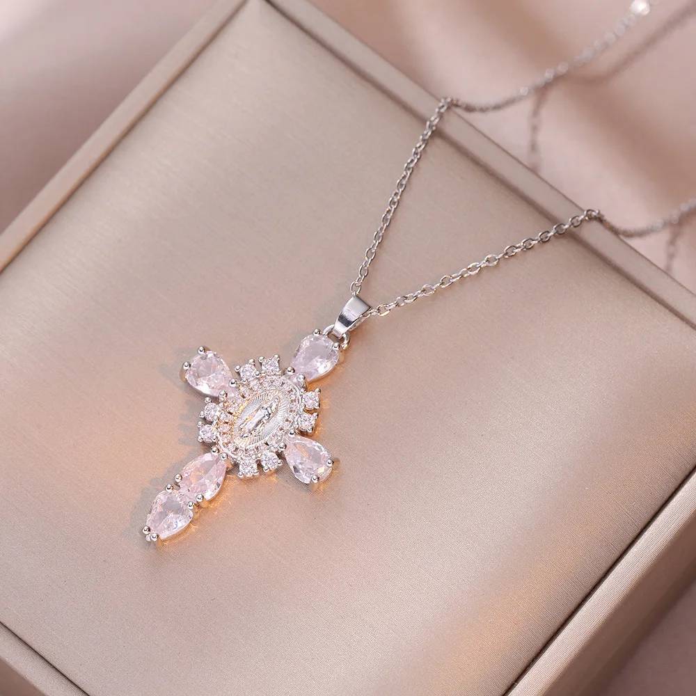 Pendentif croix en cristal rose pour hommes et femmes, colliers de la présidence, or vintage, argent, document, acier inoxydable, cadeaux de bijoux - AliExpress