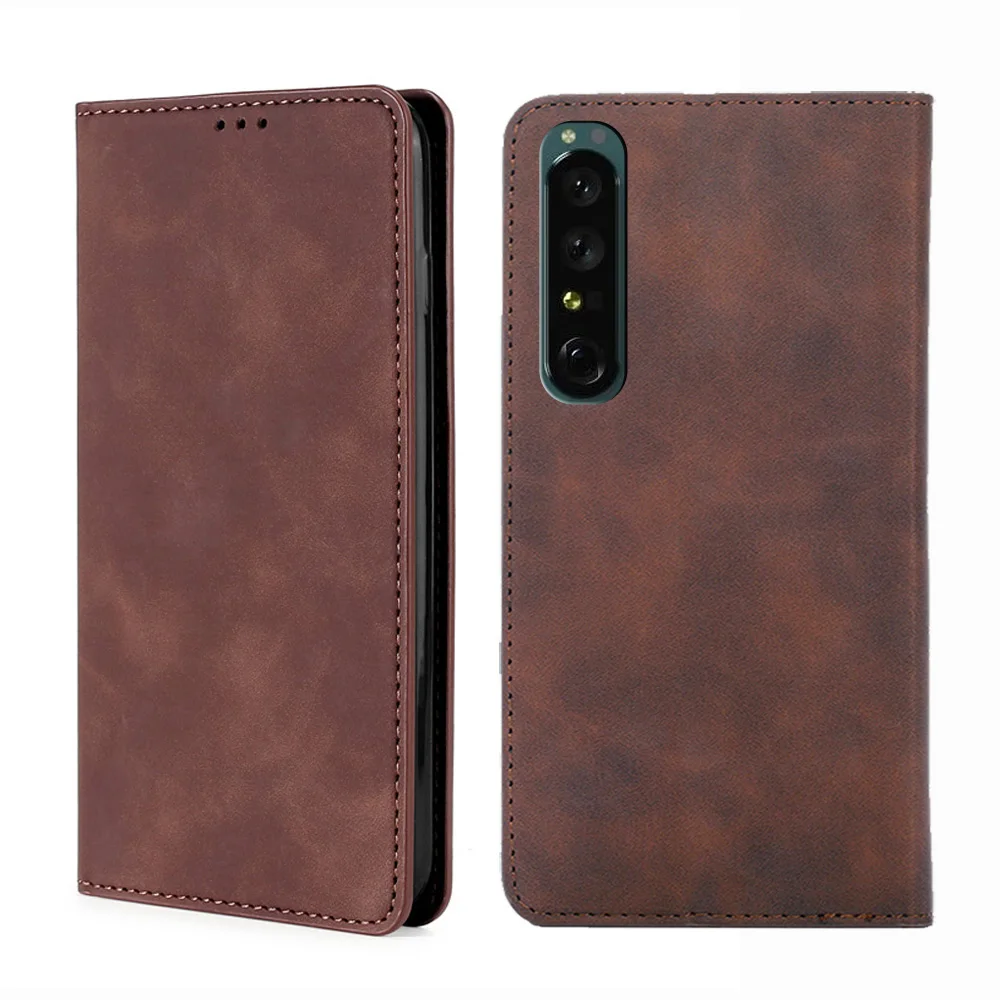 Elegant Matte Leather Wallet Flip Case with Card Slot and Magnetic Closure