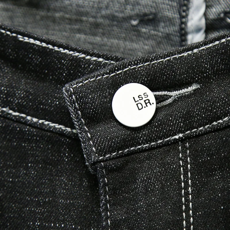 Cotton Men's Jeans Hole Denim Pants Brand Classic Clothes Overalls Straight Trousers for Men Large Size Black  Worn Slim Fit