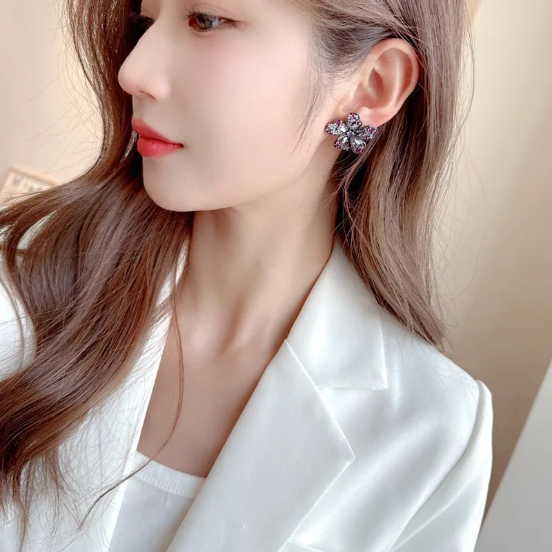 Mystical Vintage Statement Bloom Purple Orchid Flower Stud Earrings for Mothers’ Day Gift Jewelry