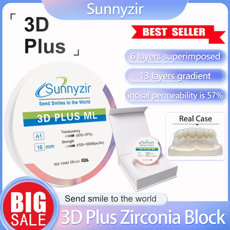 

Sunnyzir 3D PRO Multilayer Zirconia Blocks Dental Lab 98mm CAD CAM Open System Fixed Zirconia Restoration Material