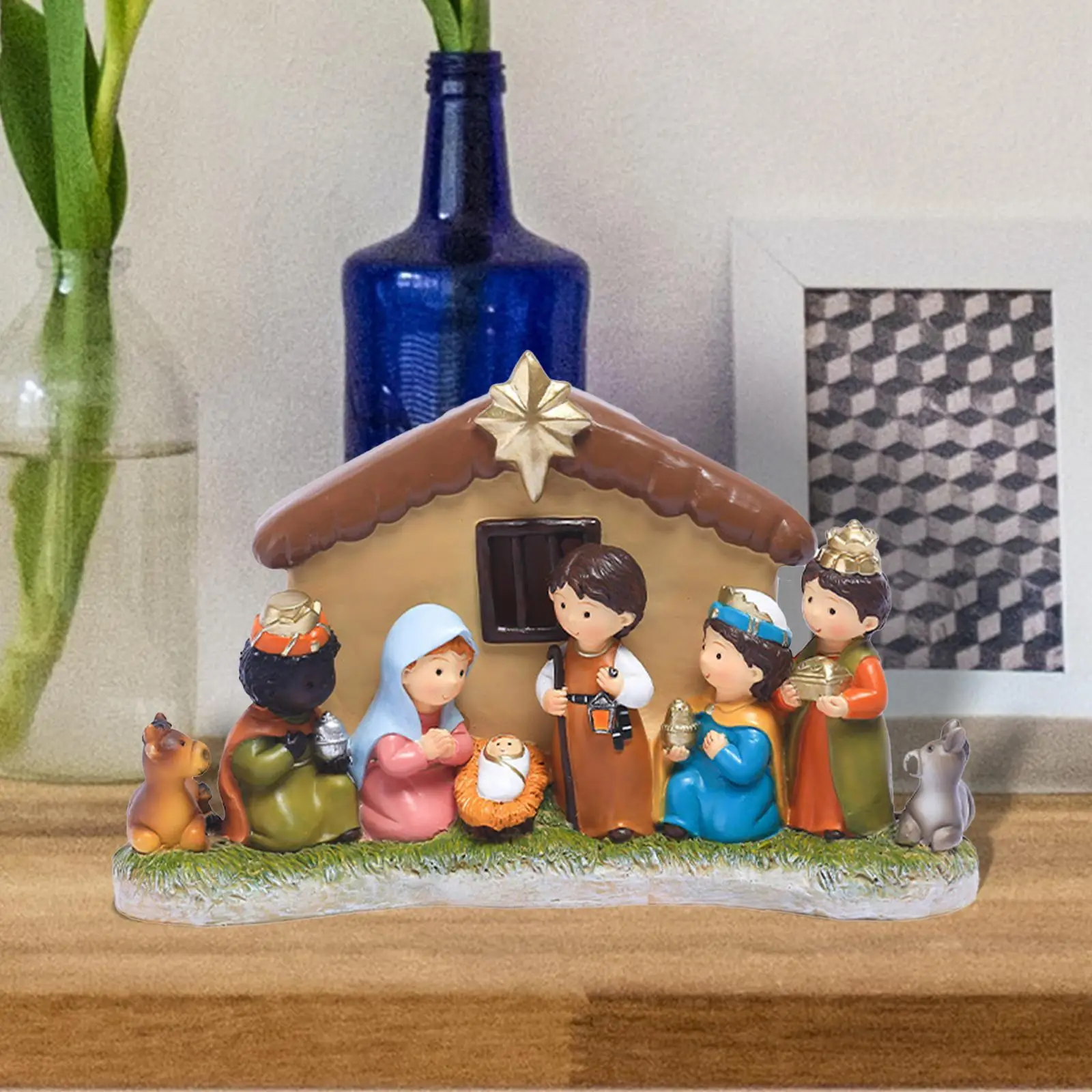 Nativity Scene Manger Figurine Crafts Religious Gifts Sculpture for Tabletop