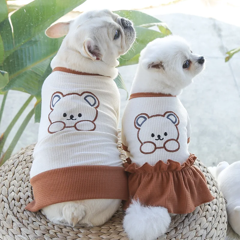 Puppy Spring And Summer Clothes Pet Couple Matching Clothing Dog Dress French Bulldog T-Shirt Cute Costume For Small Medium Dogs