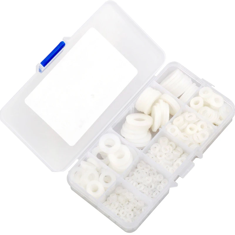 780pcs 흰색 나일론 플랫 와셔 가스켓 세트 M2 M2.5 M3 M4 M5 M6 M8 M10 M12 플라스틱 씰링 O-링 구색 키트