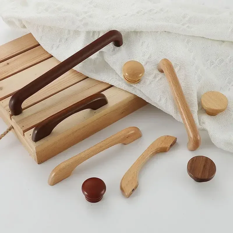 1PC Natural Solid Wood Cabinet Handle Kitchen Drawer Handles Wardrobe Door Knob Dresser Pulls Furniture Hardware Accessories