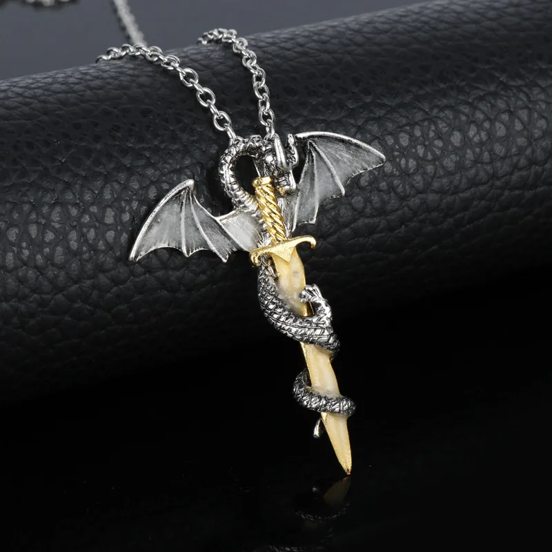 Rock and roll fashion style,winged dragon gold sword luminous style,alloy necklace,boy and girl accessories,party accessories