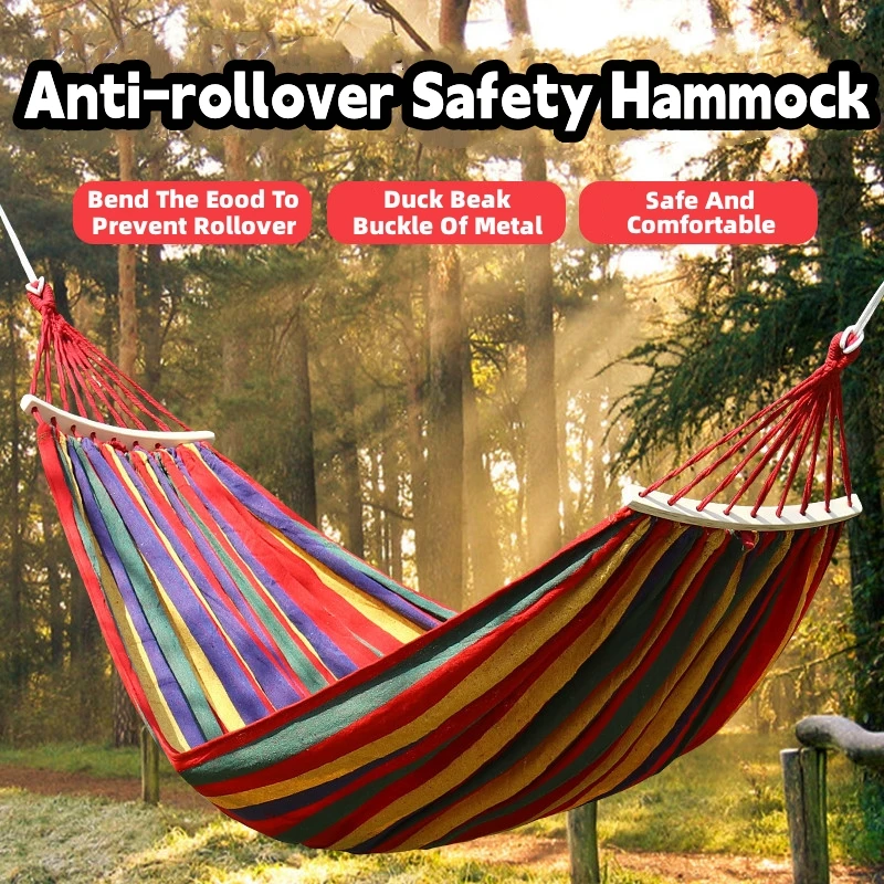 

Двойной холщовый гамак для кемпинга на открытом воздухе, красочный подвесной стул, защита от опрокидывания, общежитие для студентов колледжа