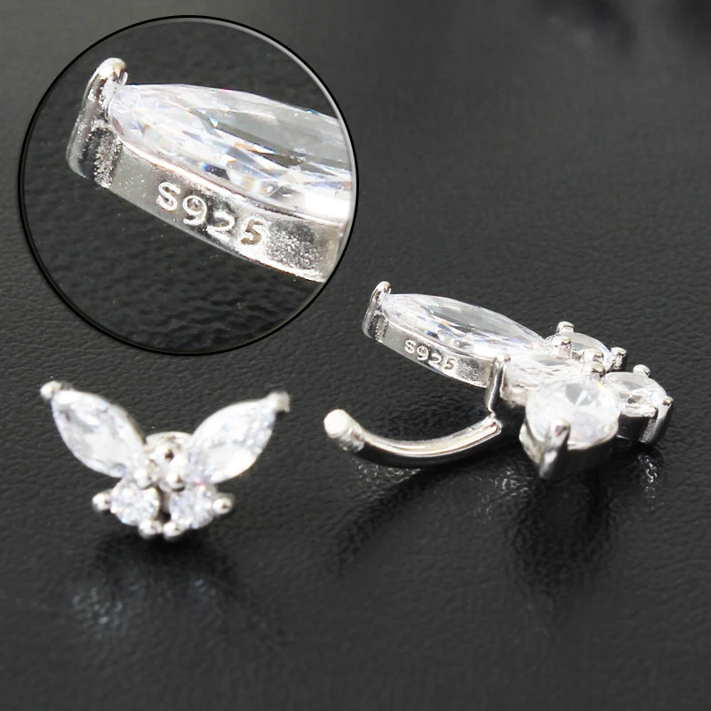 925 sterling silver Double Butterfly Zircon belly ring fashion navel piercing jewelry for woman