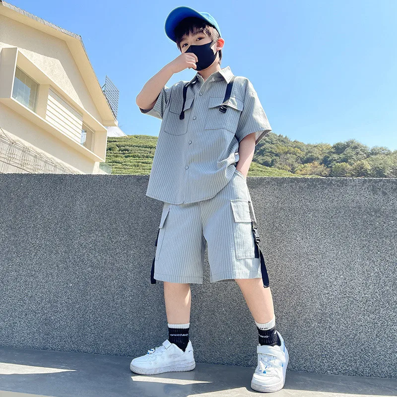 

Kids Boys Clothes Solid Color Short Sleeve +Short Pant 2 Pcs/Set Casual Sport Summer Baby Boys Clothing Suit For 4-14Year